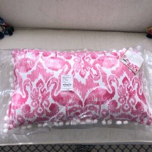 New Lilly Pulitzer Pink Ikat Print Pom Trim Pillow in Beach Bathers Print